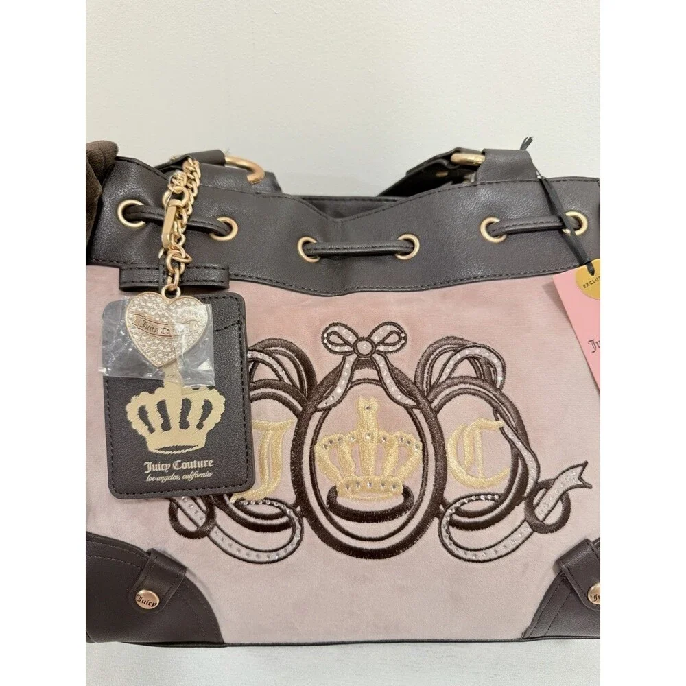 Juicy Couture Juicy Lover’s Club Tote Dusty Blush Pink Brown Velour NWT Y2K